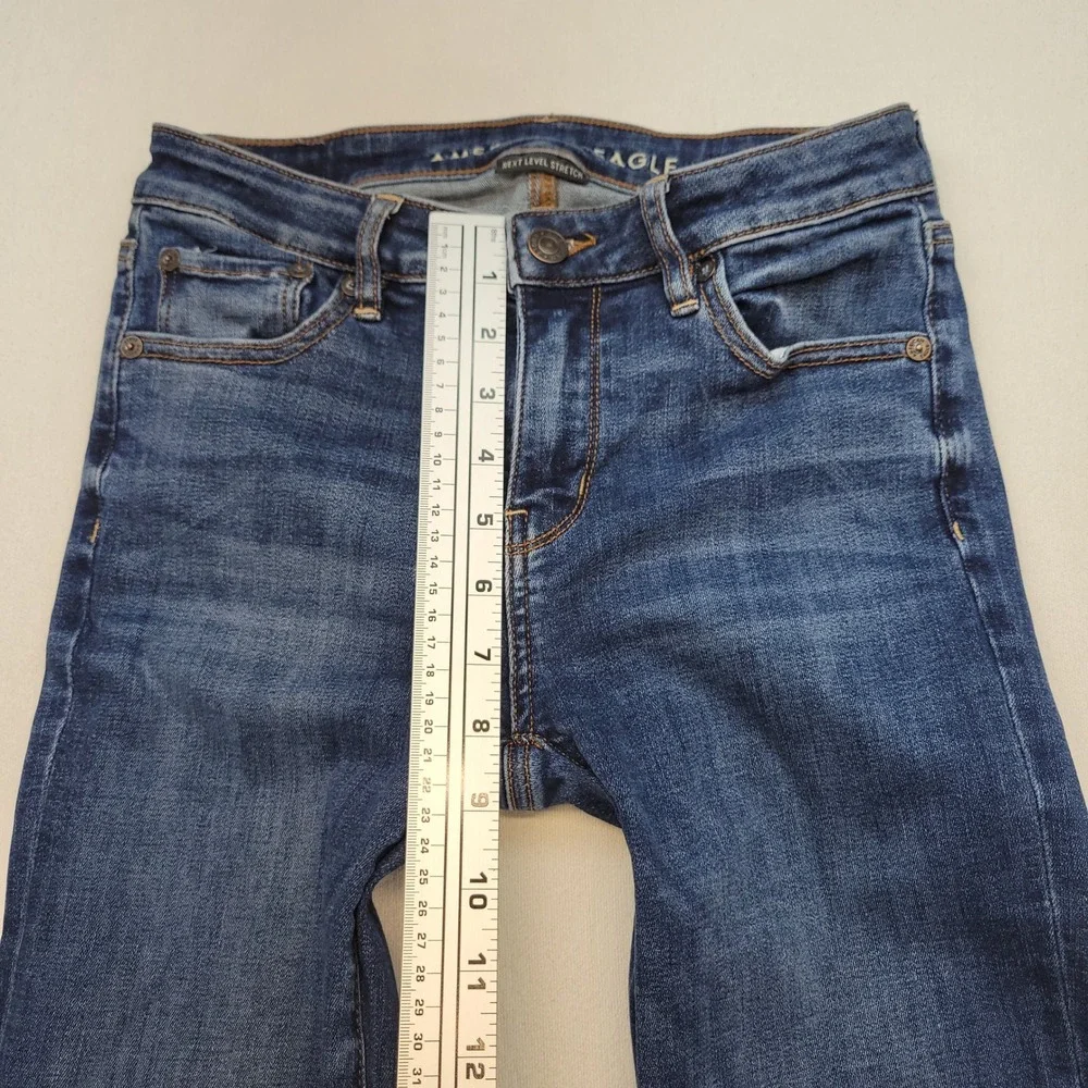 American Eagle‎ Flare Jeans Womens 0 Blue Low Rise Stretch Dark Wash Denim